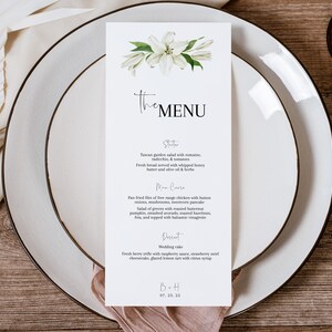 Minimalist Modern Floral Wedding Dinner Menu, Printable Minimalist Floral Wedding Menu, DIY Wedding Menu PDF + JPG download