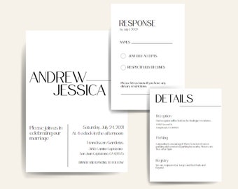 Minimalist Modern Wedding Invitation Suite, Printable Minimalist Wedding Invitation Set, DIY Wedding Invitation PDF + JPG download