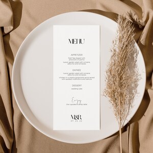 Minimalist Modern Wedding Dinner Menu, Printable Minimalist Wedding Menu, DIY Wedding Menu PDF + JPG download
