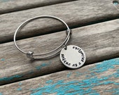 Quote Bracelet- quot unique as a snowflake quot pendant on a stainless steel adjustable bangle bracelet- Only 1 Available