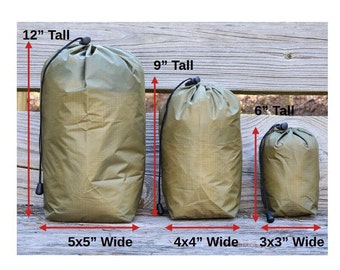 Lichtgewicht 3-pack OD Groen 40D Ripstop Nylon Ditty Bag Stuffsacks set Camping