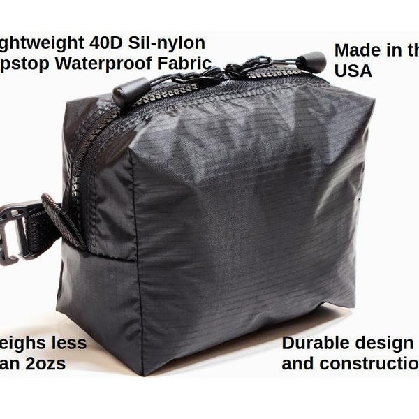 Lightweight hiking 6.5x5x3" Black 40D Nylon Ripstop Backpack side Pouch