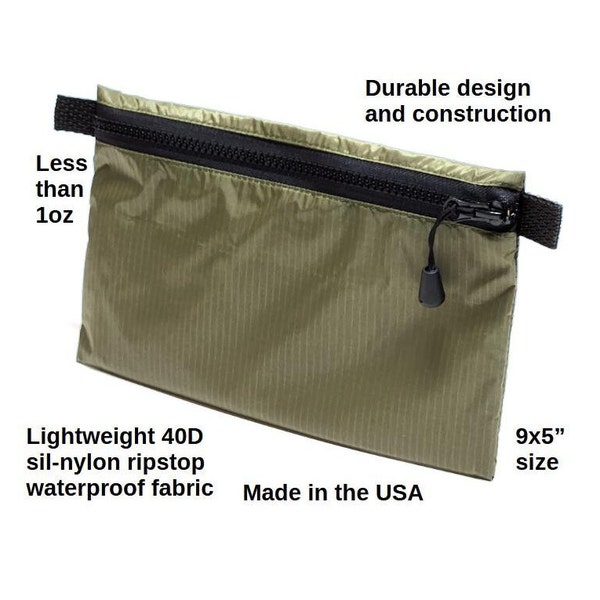 9x5" Lightweight 40D OD Green Ripstop waterproof Nylon Camping utility storage Gear bag