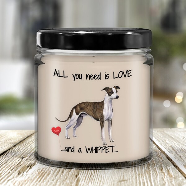 Regalo para mamá de perro whippet: vela de soja y vainilla
