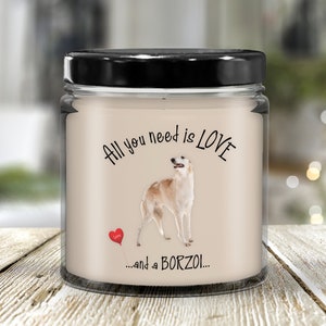 Borzoi dog gift Borzoi candle Dog lover gift Dog candle Pet candle I love my Borzoi dog candle Borzoi dog mom gift image 1