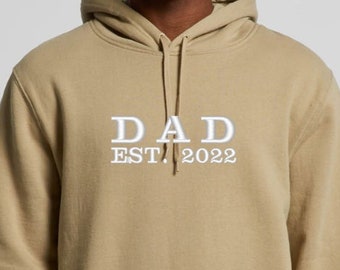 Dad Established Embroidered Hoodie Fathers Day Sweatshirt for New Dad Gift for Him Personalised Present Mens Jumper Embroidered Design