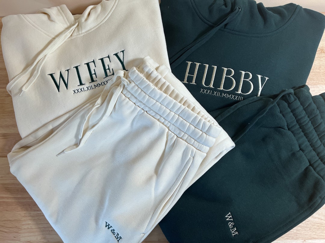 Personalised Embroidered Tracksuit Set of 2 Custom Wifey Hubby Couples