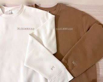 Personalised Embroidered Hoodie Set of 2 Custom Roman Numeral Couples Matching Sweatshirt, Anniversary Present for Him, Valentine’s Day Gift