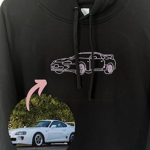 Custom car embroidered sweatshirt, Personalised Minimalist Line Art, Anniversary gifts for men, vintage car photo to embroidery hoodie