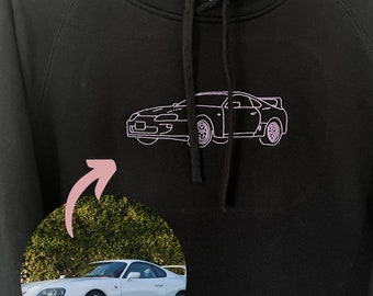 Custom car embroidered sweatshirt, Personalised Minimalist Line Art, Anniversary gifts for men, vintage car photo to embroidery hoodie