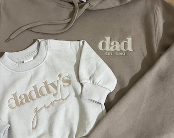 Dad & Daddy's Girl Matching Hoodie Set, Custom Baby Sweatshirt, Personalised Father's Day Gift, New Dad Embroidered Established Year Jumper