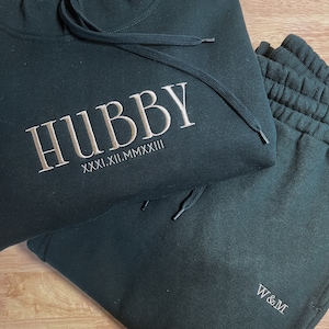 Personalised Embroidered Tracksuit Set of 2 Custom Wifey Hubby Couples Matching Sweatshirt, Anniversary Present for Him, Engagement Gift image 3