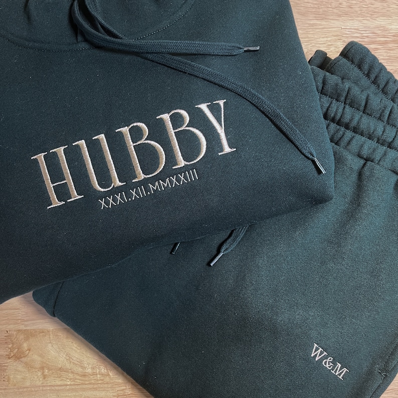 Personalised Embroidered Tracksuit Set of 2 Custom Wifey Hubby Couples Matching Sweatshirt, Anniversary Present for Him, Engagement Gift image 3