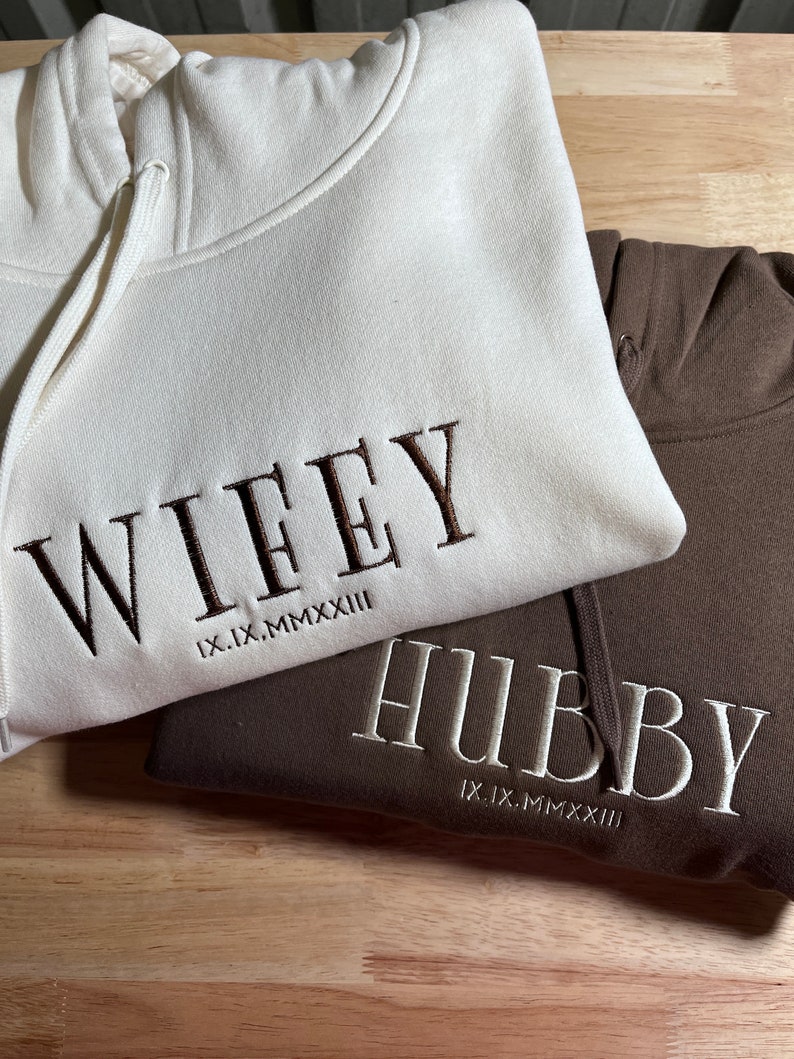 Personalised Embroidered Tracksuit Set of 2 Custom Wifey Hubby Couples Matching Sweatshirt, Anniversary Present for Him, Engagement Gift image 2