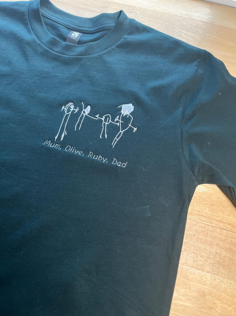 Custom Kids Art Embroidered Tshirt or Personalised Hoodie, Sentimental Gift for Dad, fathers day mens jumper, christmas present for grandpa imagem 9