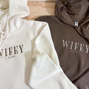 Personalised Embroidered Tracksuit Set of 2 Custom Wifey Hubby Couples Matching Sweatshirt, Anniversary Present for Him, Engagement Gift image 4