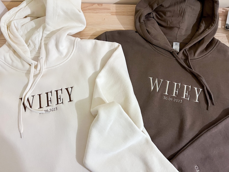 Personalised Embroidered Tracksuit Set of 2 Custom Wifey Hubby Couples Matching Sweatshirt, Anniversary Present for Him, Engagement Gift image 4