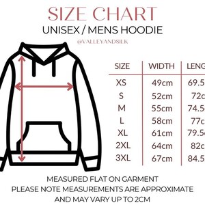 Pode incluir: Tabela de tamanhos para um moletom unisex com medidas em cent&iacute;metros para largura e comprimento. Os tamanhos incluem XS, S, M, L, XL, 2XL e 3XL.