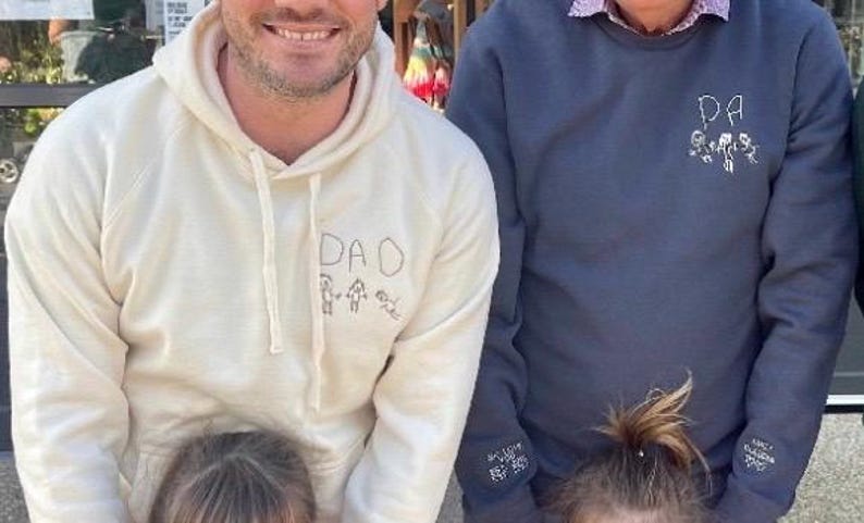 Custom Kids Art Embroidered Tshirt or Personalised Hoodie, Sentimental Gift for Dad, fathers day mens jumper, christmas present for grandpa imagem 7