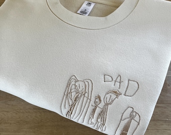 Custom Kids Art Embroidered Tshirt or Personalised Hoodie, Sentimental Gift for Dad, fathers day mens jumper, christmas present for grandpa
