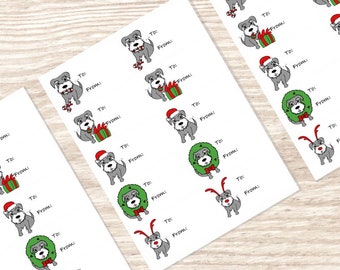 Christmas Gift Tag Stickers Sheet of 10 Schnauzer Puppies as Santa, Reindeer - Festive Season Sticker Gift Label Holiday To From Tags