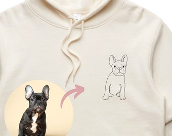 Custom embroidery Hoodie, Personalised Pet Portrait Minimalist Line Art, Gift for dog lovers, embroidered design jumper, dog mum sweatshirt