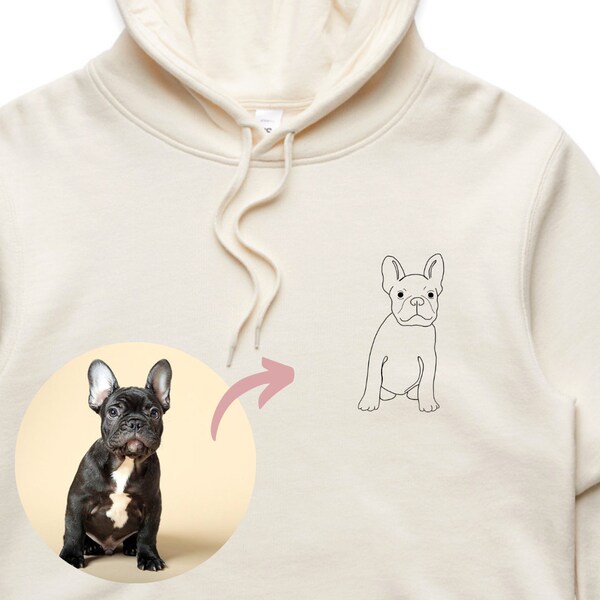 Custom embroidery Hoodie, Personalised Pet Portrait Minimalist Line Art, Gift for dog lovers, embroidered design jumper, dog mum sweatshirt