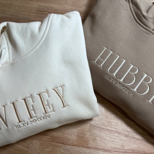 Personalised Embroidered Tracksuit Set of 2 Custom Wifey Hubby Couples Matching Sweatshirt, Anniversary Present for Him, Engagement Gift image 5