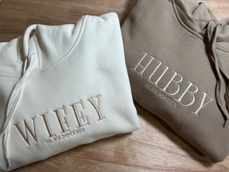 Personalised Embroidered Tracksuit Set of 2 Custom Wifey Hubby Couples Matching Sweatshirt, Anniversary Present for Him, Engagement Gift image 5