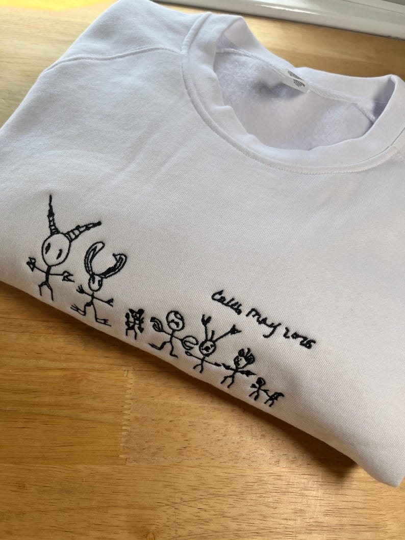 Custom Kids Art Embroidered Tshirt or Personalised Hoodie, Sentimental Gift for Dad, fathers day mens jumper, christmas present for grandpa imagem 4