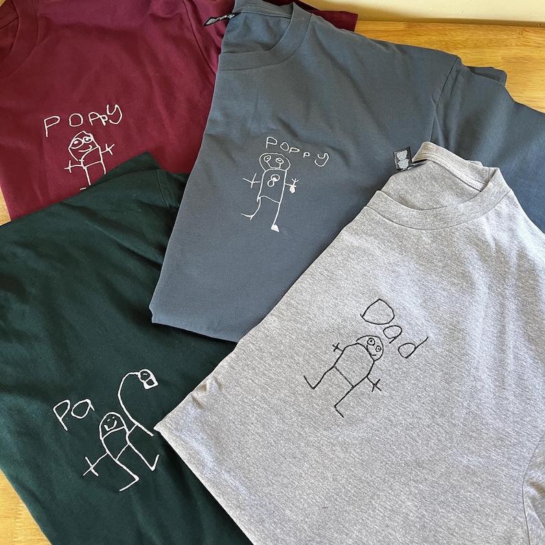 Custom Kids Art Embroidered Tshirt or Personalised Hoodie, Sentimental Gift for Dad, fathers day mens jumper, christmas present for grandpa imagem 2