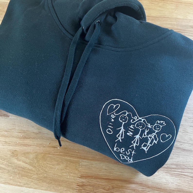 Custom Kids Art Embroidered Tshirt or Personalised Hoodie, Sentimental Gift for Dad, fathers day mens jumper, christmas present for grandpa imagem 3