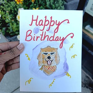 Tarjeta de felicitación hecha a mano con pintura acrílica original. Tarjeta de felicitación de cumpleaños con temática de mascotas. Regalo para cumpleaños de perro, dueño de mascota o amante de los perros.