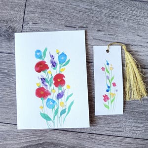 Carte de voeux faite main avec peinture acrylique originale Carte vierge pour toutes les occasions La carte de voeux est livrée avec un marque-page peint à la main assorti