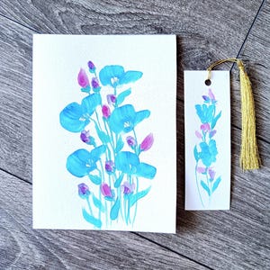 Carte de voeux faite main avec peinture acrylique originale Carte vierge pour toutes les occasions La carte de voeux est livrée avec un marque-page peint à la main assorti