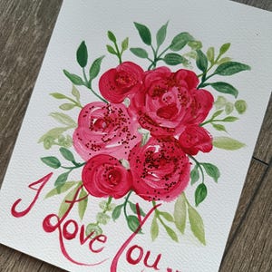 Carte de voeux peinte à la main avec peinture acrylique originale. Parfait pour la Saint-Valentin. Carte de qualité supérieure pour le spécial.