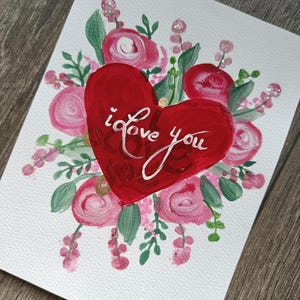 Carte de voeux peinte à la main avec peinture acrylique originale. Parfait pour la Saint-Valentin. Carte de qualité supérieure pour le spécial.