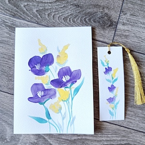 Carte de voeux faite main avec peinture acrylique originale Carte vierge pour toutes les occasions La carte de voeux est livrée avec un marque-page peint à la main assorti