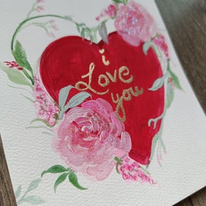 Carte de voeux peinte à la main avec peinture acrylique originale. Parfait pour la Saint-Valentin. Carte de qualité supérieure pour le spécial.