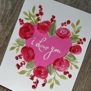 Carte de voeux peinte à la main avec peinture acrylique originale. Parfait pour la Saint-Valentin. Carte de qualité supérieure pour le spécial.