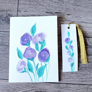 Carte de voeux faite main avec peinture acrylique originale Carte vierge pour toutes les occasions La carte de voeux est livrée avec un marque-page peint à la main assorti
