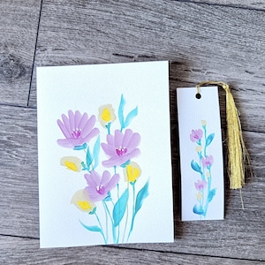 Carte de voeux faite main avec peinture acrylique originale Carte vierge pour toutes les occasions La carte de voeux est livrée avec un marque-page peint à la main assorti