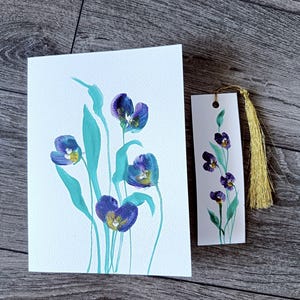 Tarjeta de felicitación hecha a mano con pintura acrílica original. Tarjeta en blanco para todas las ocasiones. La tarjeta de felicitación viene con un marcador pintado a mano a juego.