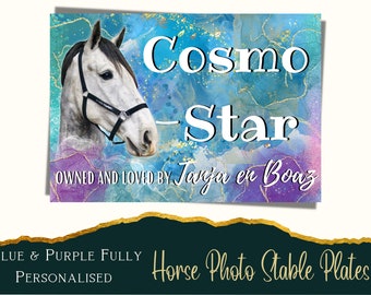 Personalised Horse Stable/Stall Name Sign,blue & purple horse sign,horse stall sign,horse stable plaque,horse stall plaque,photo horse sign