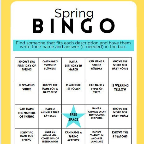 Bingo sur le thème du printemps pour une salle de classe ou un événement Modèle Canva 100 % personnalisable