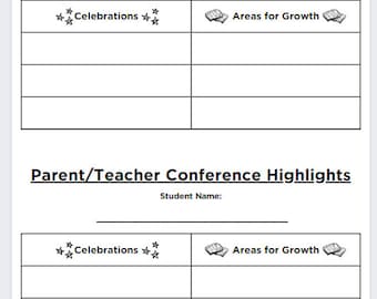 Parent/Teacher Conference Highlights Worksheet for Classroom 100% Customizable Canva Template