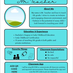 Meet the Teacher Handout 100% Customizable Canva Template