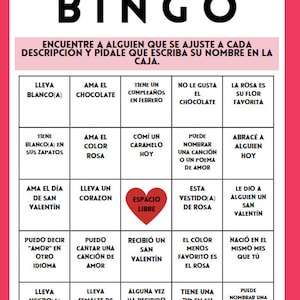 Bingo de San Valentín para aula o fiesta Plantilla Canva 100% personalizable
