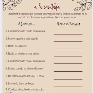 encontrar la actividad de boda o despedida de soltera para invitados Plantilla de Canva 100% personalizable