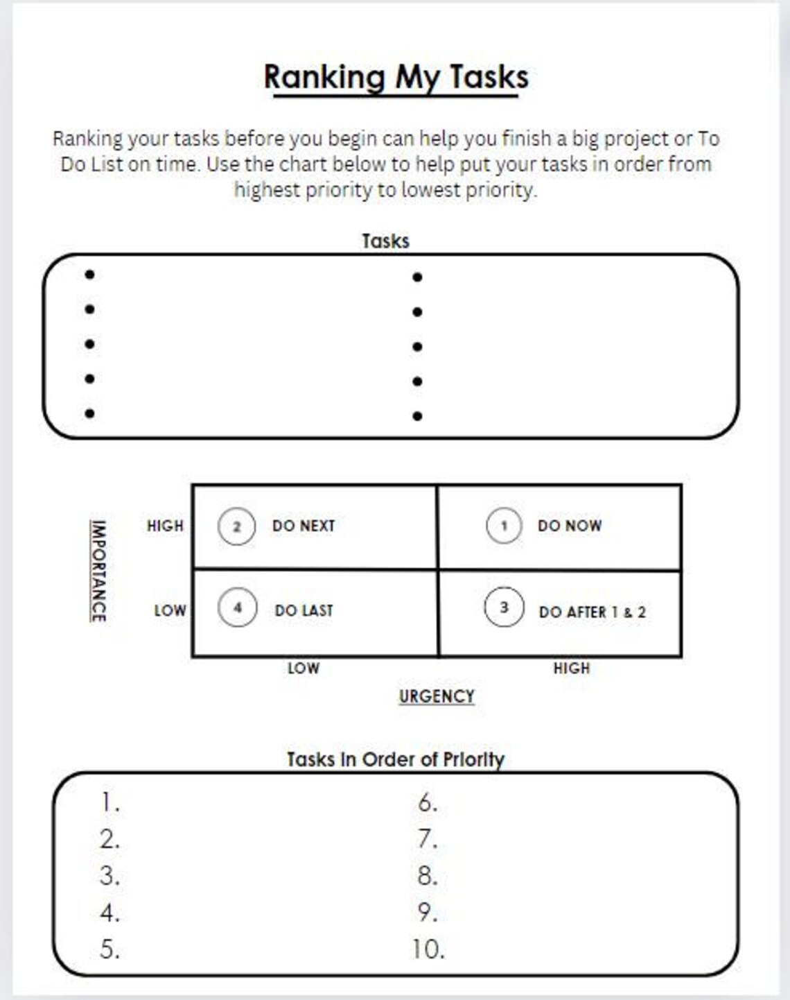 Task/project Ranking Worksheet 100% Customizable Canva Template - Etsy
